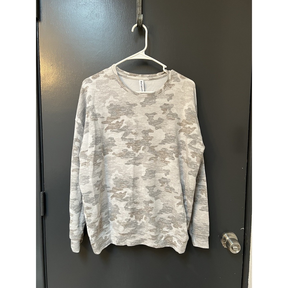 Athleta Pure Luxe Gray Camo Printed Sweatshirt Sz M Fitness Yoga Top Women